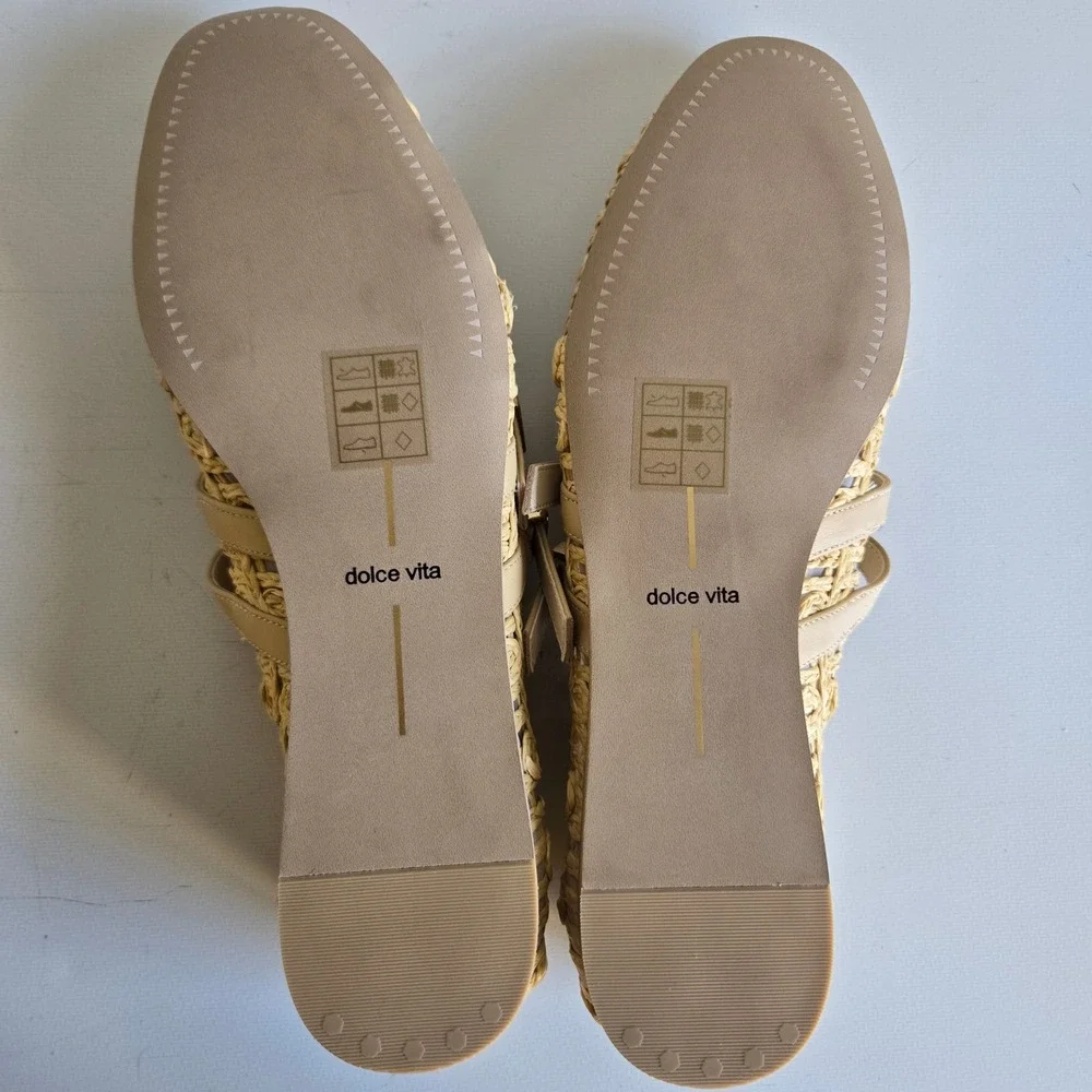 Dolce Vita Woven Raffia Double Strap Mary Jane Flats Natural Beige Size 9